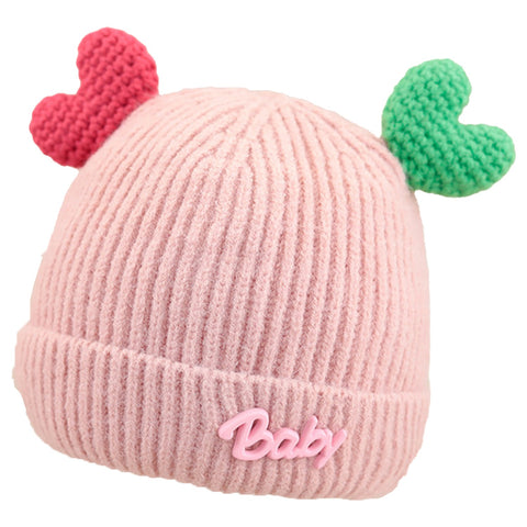 T. Pink Winter Baby Children Double Love Cuffed Knitted Woolen Warm Cap CP5070F