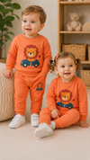 Orange Lion Design Baby sweatshirt & Trouser Set - Soft Fleece Stuff, Machine Washable - Perfect for Winter, Perfect for Outdoor TS6419O