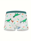 4pcs Cute Dinosaur Print Boys' Boxer Briefs] 4-Pack Cute Dinosaur Print Cotton Boxer Briefs for Boys, Soft Knit Underwear with Medium Elasticity US6113A