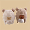 1 Cute Bear Ear Protection Hat for Babies, Thickened Knitted Winter Warm Beanie Suitable for Skiing and Outdoor Play, Fits 1-3 Years Old Children CP5104B