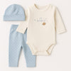 3 Pcs Newborn Baby Hi World Print Long Sleeve Romper, Pajama with Cap BS6420A