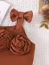 Girls' 3D Floral Bow Tie Top and Pleated Skirt Set, Perfect for Outdoor FD6124F