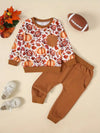 Harvest Season Thanksgiving Pumpkin Full Body Print Sweatshirt Plus Boys Solid Color Pocket Trousers Bag Two Piece Set TS6147E