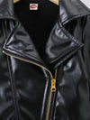 Short Faux Leather Jacket with a Lapel And Diagonal Zipper, Unlined HJ6209G