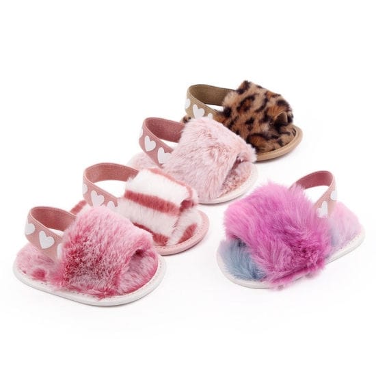 Light Pink Back Stripes Fur Slippers SLP8001D