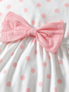 Sweet Pink Lace Long Sleeve Cardigan & Polka Dot Bowknot Dress Set for Girls - Machine Washable, Polyester Blend, Perfect for Outdoor FD6107F