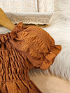 Infant Girls' Summer Fashion Elastic Waist Bubble Sleeve Princess Dress with Headband Two-Piece Set, Brown + Plaid Three Colors Available FD6128C