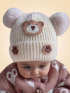 Cream Color Baby Bear Face Warm Winter Wool Cap (0 Months - 24 Months) CP5105B