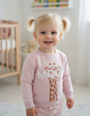 JF 2 PC Baby Pink Happy Mood Autumn & Winter Terry Fabric Track Suit, Sweatshirt and Trouser Set TS6418B