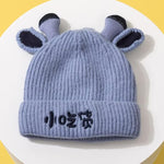 Blue Lovely Creative Knitting Cow Horns Woolen Warm Cap CP5071A