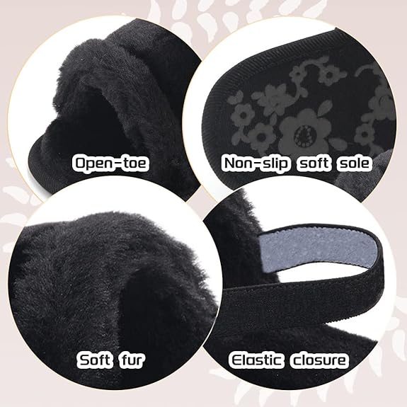 Balck Baby Girls Soft Sole Fur Slippers SLP8013B