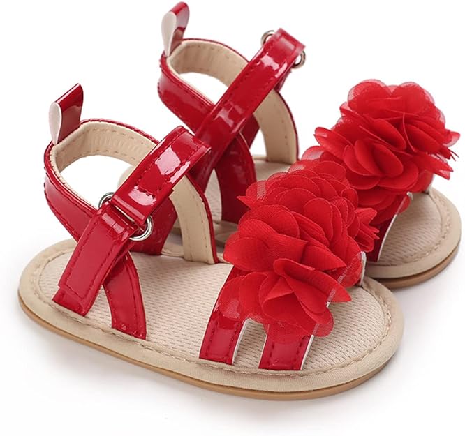 Red Flower Princess Soft Sole Brown Sandals SDL7530