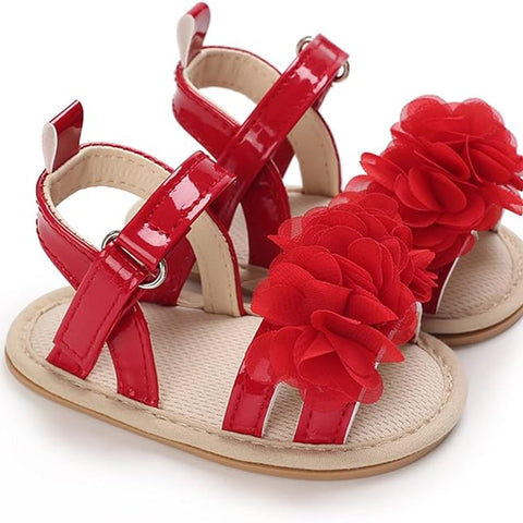 Red Flower Princess Soft Sole Brown Sandals SDL7530