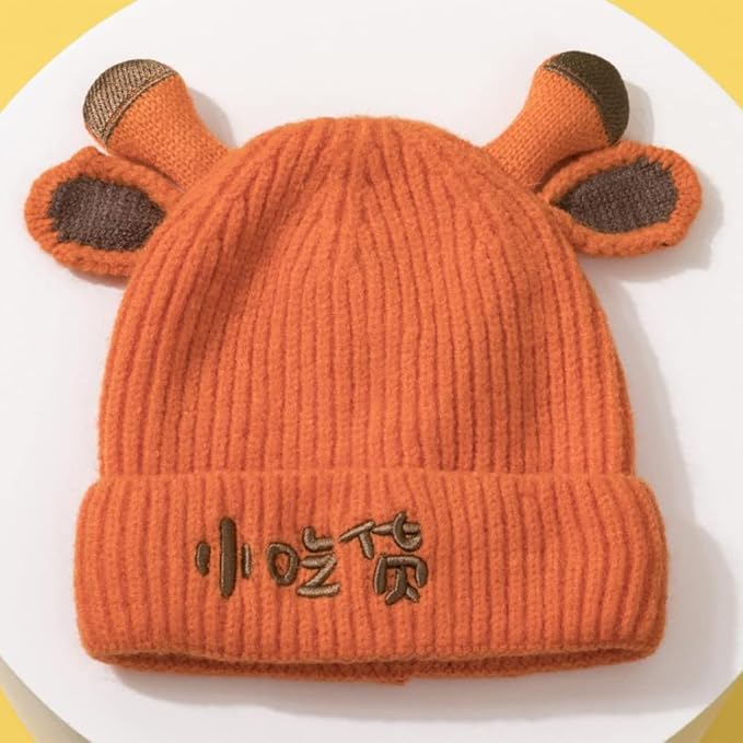 Orange Lovely Creative Knitting Cow Horns Woolen Warm Cap CP5071B