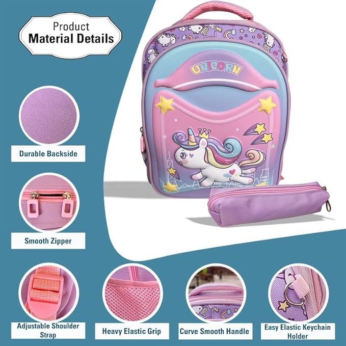 Purple Unicorn School Backpack With Pouch Bag 2 Pc BG5541A