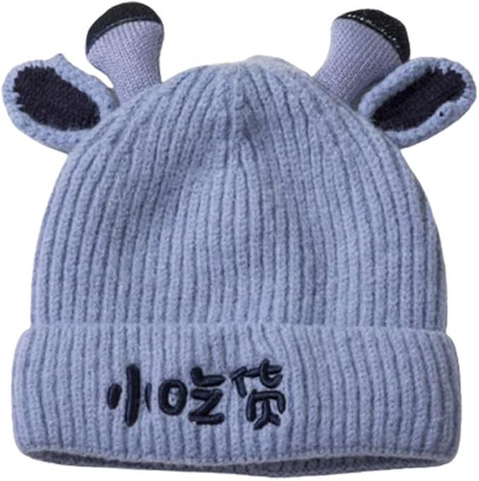 Blue Lovely Creative Knitting Cow Horns Woolen Warm Cap CP5071A