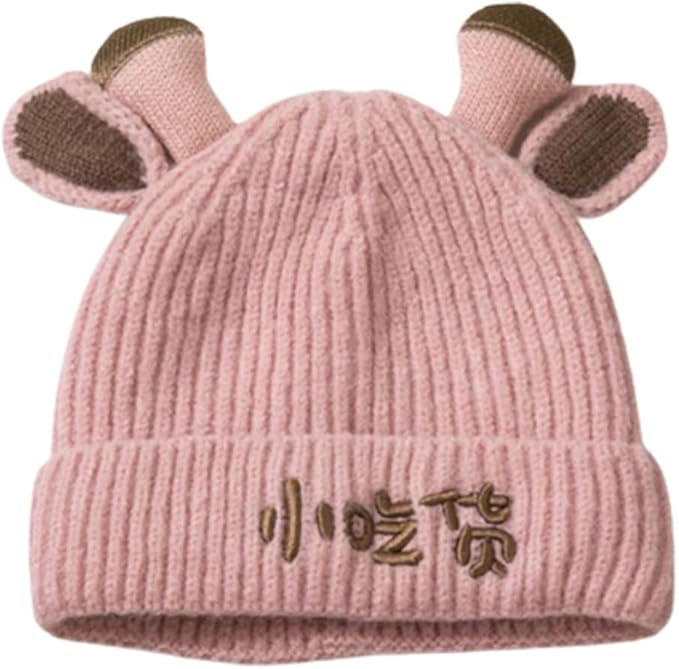 T Pink Lovely Creative Knitting Cow Horns Woolen Warm Cap CP5071F