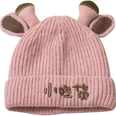 T Pink Lovely Creative Knitting Cow Horns Woolen Warm Cap CP5071F