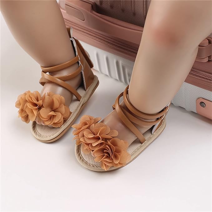 Brown Cute Flower Princess Sandals SDL7514A