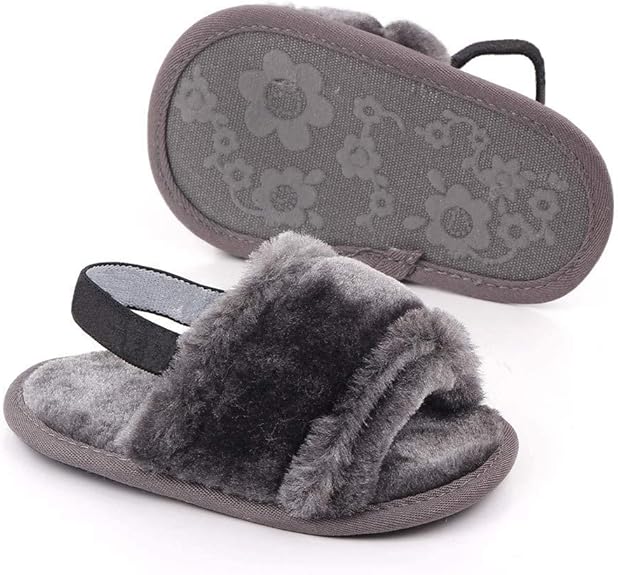 Gray Baby Girls Soft Sole Fur Slippers SLP8013E