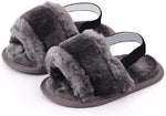 Gray Baby Girls Soft Sole Fur Slippers SLP8013E