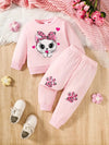 Girls Fashion Sweater Two-Piece Kitten Print Girls Autumn And Winter Pants Pullover Set, for Outdoor TS6038D