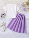 Youngsters' Cartoon Pattern Printed Short Sleeve and Waistband Front Skirt FD6108F