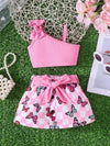 Newborn Baby Girl Outfit with a Bow Tie Top And a Butterfly Skirt Set, for Outdoor FD6121G