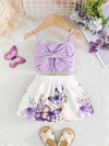 Girls' Big Bow Strap Top + Butterfly Print Halter Skirt Set FD6114I