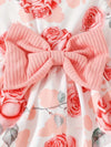 Charming Girls' Summer Ensemble: Sleeveless Floral Print Dress with Ruffle Sleeves & Bow Headband, Perfect for Outdoor FD6109A