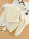 2pcs Baby Girls' Cartoon Bear Fleece Top And Solid Color Pant Set - Cute Soft Two-Piece Outfit HJ6208B