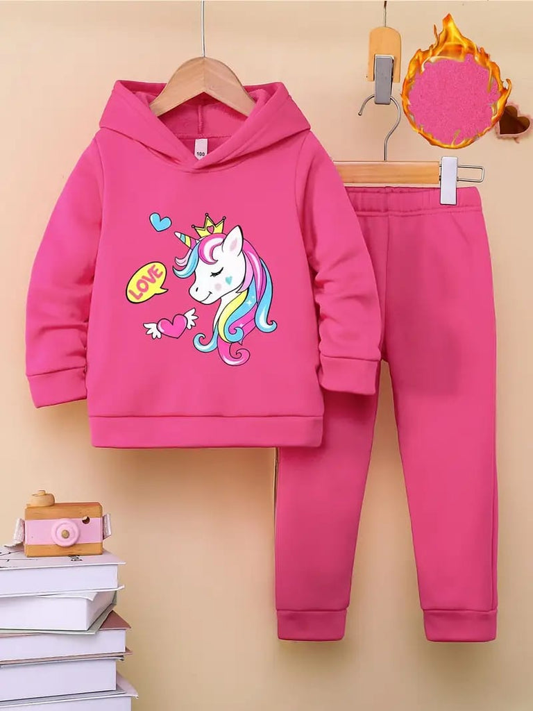 Rose Red Unicorn Graphic Winter Hoodie & Pants 2 Pc Set TS6032B