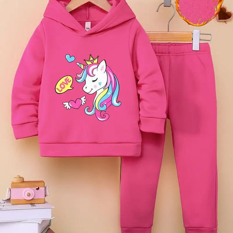 Rose Red Unicorn Graphic Winter Hoodie & Pants 2 Pc Set TS6032B