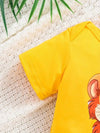 Baby's "Little Lion" Print 3pcs Summer Casual Outfit, Short Sleeve Onesie & Hat & Pants Set, Toddler & Infant Clothes BS6044D