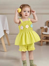 Girls' Summer Cool Fashion 3D Flower Strap Shorts Set, Perfect for Outdoor FD6126C