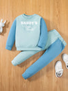 2pcs Boys Blue Long Sleeve Spring/Fall Outfit, 'Daddy'S Best Dude' Print Color Block Long Sleeve Top + Color Block Pants Set, for Outdoor TS6099B