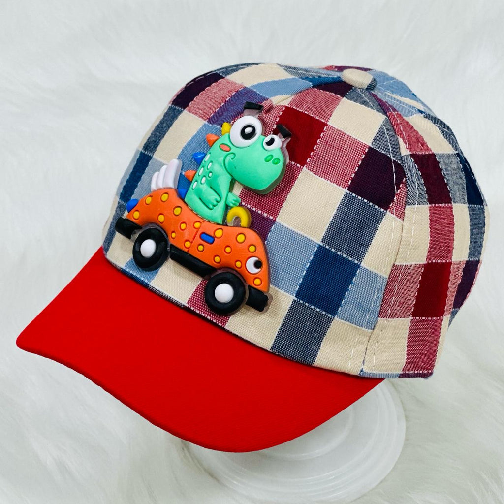 Children's Fashion RED Check Dino Cap CP5018B