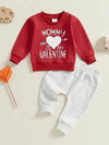 Girls Cupid'S Arrow Love Letter Print Red Long Sleeve Sweater Gray Solid Color Pants Pocket Two-Piece Set, for Outdoor FD6126J