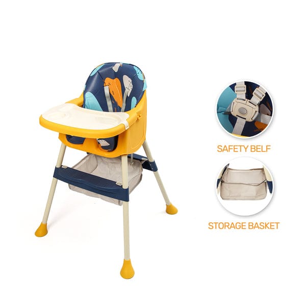 Yellow Convertible Baby High Chair with Removable Tray & Adjustable Legs BCP1014A