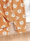 1 Set Bwindkids Baby Girl Cartoon Bear Print Knit Set, Blend with Elastane, Casual Loose Fit, 2pcs Outfit FD6127B