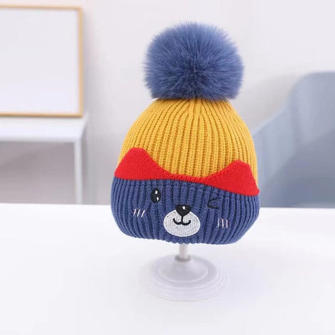 Yellow Baby Winter Cute Pompom Bear Knitted Woolen Warm Cap CP5075B