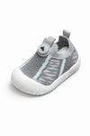 Grey Color Baby Soft Bottom Walking Sneakers Toddler Rubber Sole Cartoon Character First Walkers Infant Shoes SH7181C