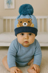 Sky Blue Baby Bear Face Warm Winter Wool Cap (0 Months - 24 Months) CP5098B
