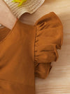 Solid Color Twisted Sleeve Cotton Top with Striped Bow Shorts, for Outdoor FD6091D