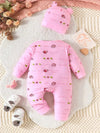 Adorable Pink Hedgehog Baby Romper Set with Matching Hat - Cute and Comfortable, Casual Spring/Fall Wear, Casual Wear |Playful Design| Comfortable Fi, for Outdoor BS6138A