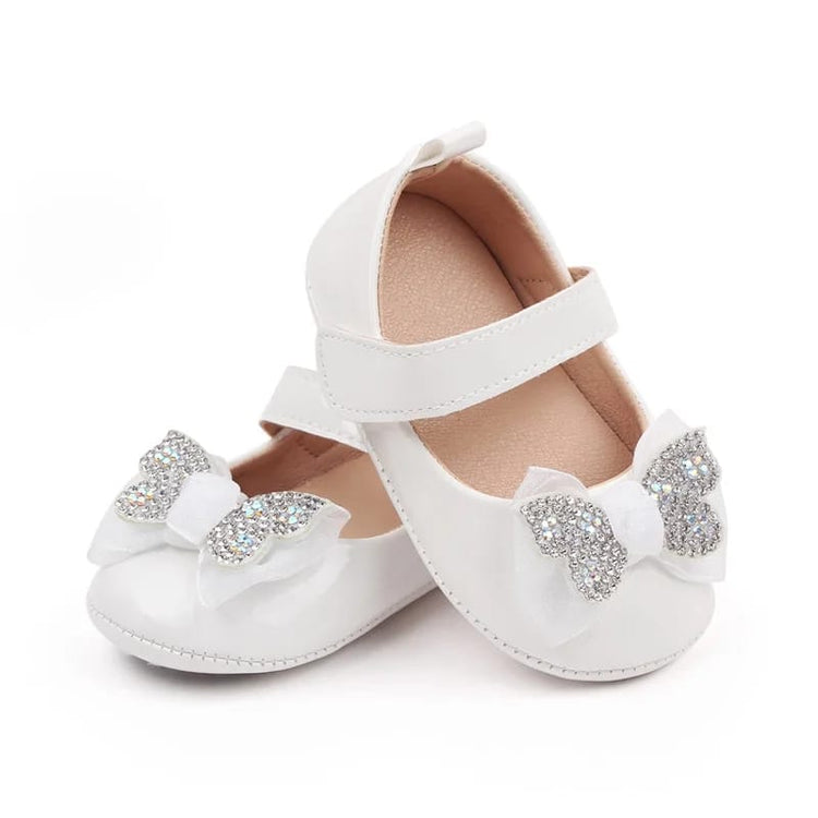 White Ribbon Bow Solid Color Hook Loop Baby Girls Casual Shoes SH7105A