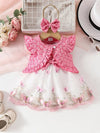 A Set of Three Sweet Sleeveless Ruffled Short Jackets for Girls, Paired with a Sleeveless Butterfly-Shaped Mesh Dress And a Headband FD6107C