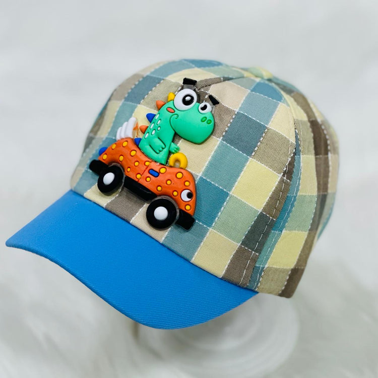 Children's Fashion Sky Blue Check Dino Cap CP5018C