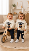 2 Pcs Blue Bear Embroidery Baby sweatshirt & Trouser Set - Soft Fleece Stuff, Machine Washable - Perfect for Winter, Perfect for Outdoor TS6419Q
