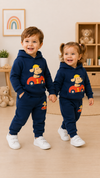 Navy Blue Cartoon Design Baby sweatshirt & Trouser Set - Soft Fleece Stuff, Machine Washable - Perfect for Winter, Perfect for Outdoor TS6419P